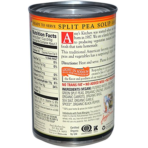 Amys, Organic Soups, Split Pea, Low Fat, Light In Sodium, 14.1
