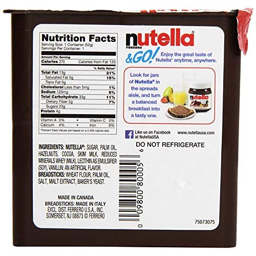Ferrero Nutella &Amp; Go Hazelnut Spread &Amp; Malted Bread Sticks, 48G