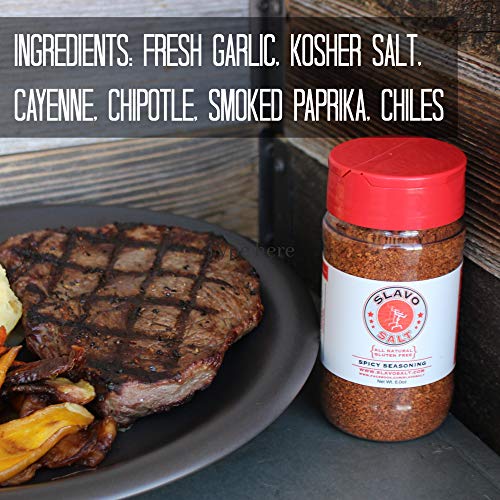 Slavo Salt Spicy Seasoning | Fresh Garlic, Kosher Salt, Cayenne,