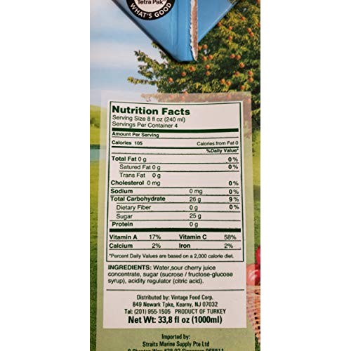 Tamek Sour Cherry Nectar Visne Suyu, 1L - 33.8 Fl Oz. Pack Of 3