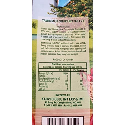 Tamek Sour Cherry Nectar Visne Suyu, 1L - 33.8 Fl Oz. Pack Of 3