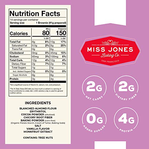 Miss Jones Baking Keto Brownie Mix - Gluten Free, Low Carb, No S