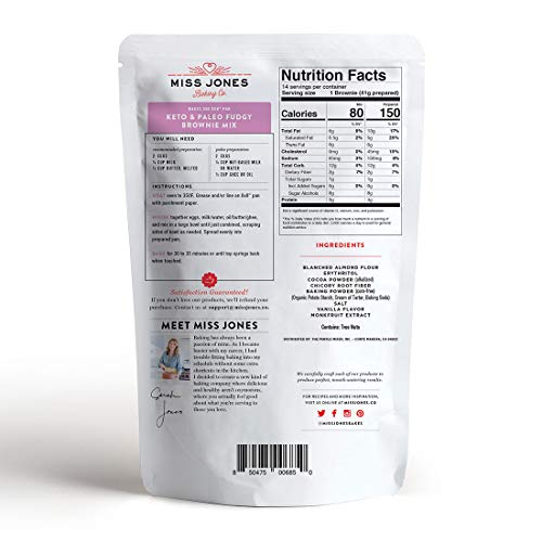 Miss Jones Baking Keto Brownie Mix - Gluten Free, Low Carb, No S