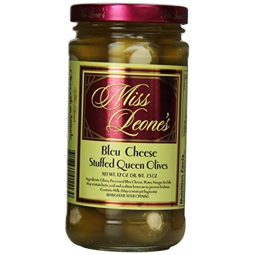 Miss Leones Stuffed Queen Olives, Bleu Cheese, 12-Ounce Jars P