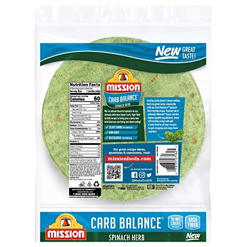 Mission Carb Balance Spinach Herb Tortilla Wraps, Low Carb, Keto