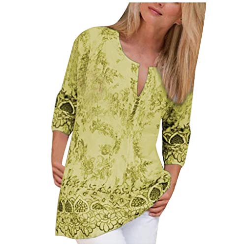 Mlide Womens Summer Print Blouse Boho 3/4 Sleeve V-Neck Plus Siz