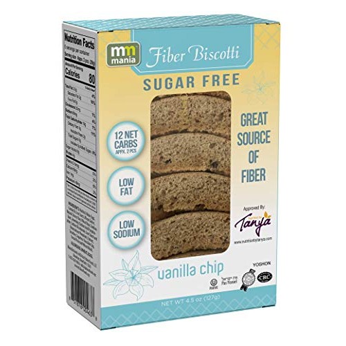 2 Sugar Free Fiber Biscotti Vanilla Chip 12 Net Carbs 80 Cal Per