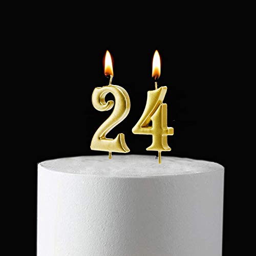 Mmjj Gold 24Th Birthday Candles, Number 24 Cake Topper For Birth