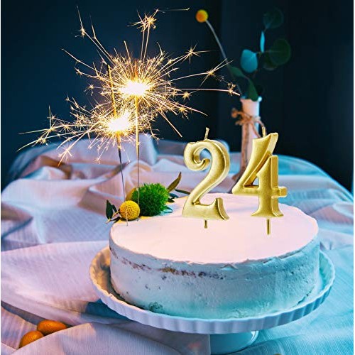 Mmjj Gold 24Th Birthday Candles, Number 24 Cake Topper For Birth