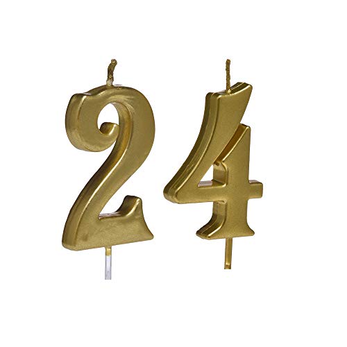 Mmjj Gold 24Th Birthday Candles, Number 24 Cake Topper For Birth