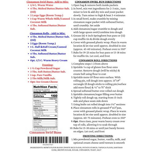 Moms Place Gluten-Free Cinnamon Swirl Bun OR Cinnamon Roll Mix