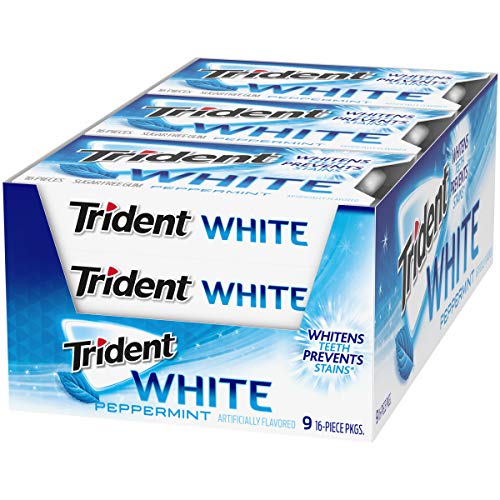Trident White Peppermint Sugar Free Gum, 9 Packs Of 16 Pieces 1