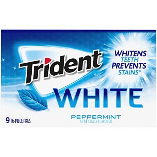 Trident White Peppermint Sugar Free Gum, 9 Packs of 16 Pieces 1...