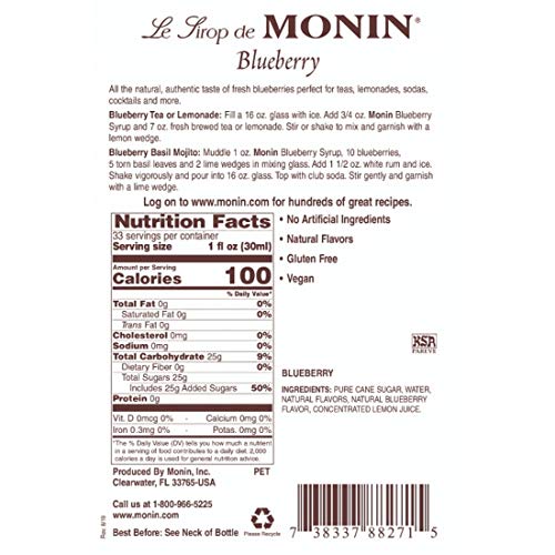 Monin - Blueberry Syrup, Mildly Sweet &Amp; Tart Blueberry Flavor, G