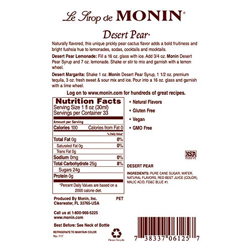 Monin - Desert Pear Syrup, Bold Flavor Of Prickly Pear Cactus, N