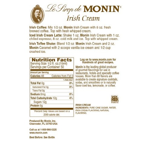 Monin Flavored Syrup, Irish Cream, 33.8-Ounce Plastic Bottle 1