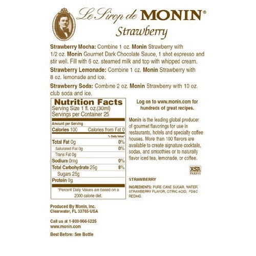 Monin Flavored Syrup, Strawberry, 33.8-Ounce Plastic Bottles Pa
