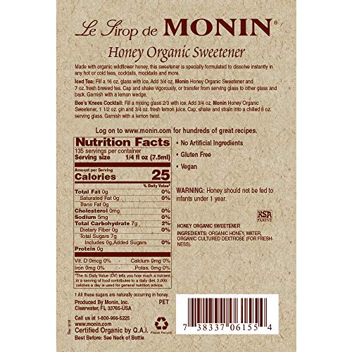 Monin - Honey Sweetener, Rich And Smooth, Great For Teas And Coc