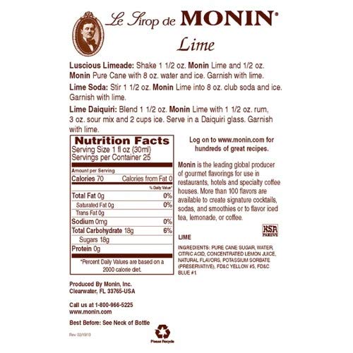 Monin Lime Syrup 750Ml 25.4Oz