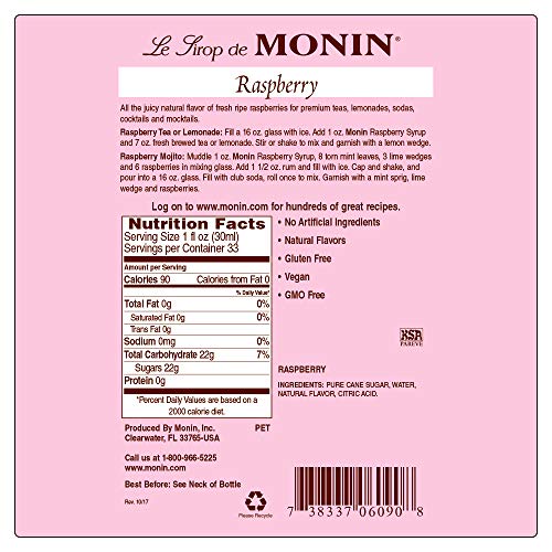 Monin - Raspberry Syrup, Sweet And Tart, Great For Cocktails And