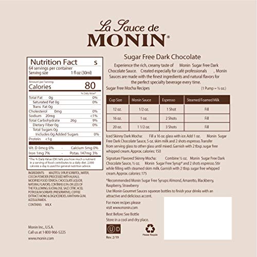 Monin - Sugar Free Dark Chocolate Sauce, Velvety And Rich, Great