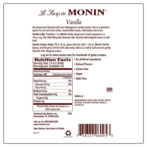 Monin - Vanilla Syrup With Monin Bpa Free Pump, Boxed, Versatile