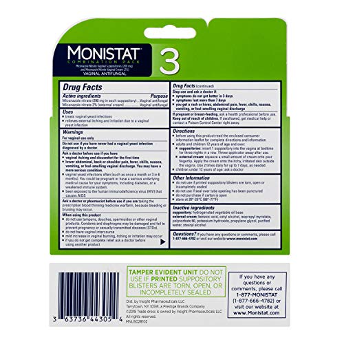Monistat 3-Day Yeast Infection Treatment Suppositories + Itch Re
