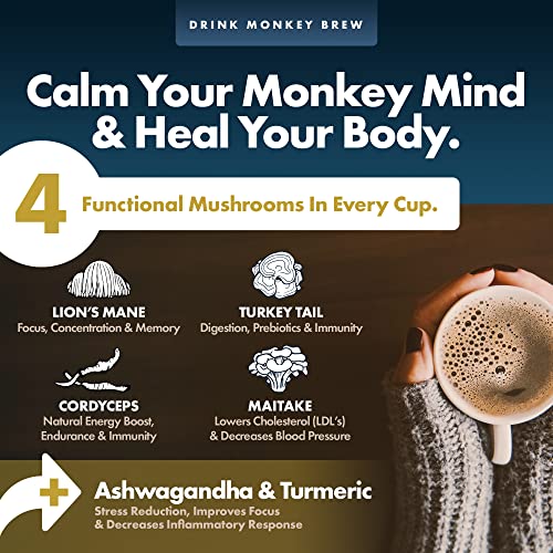 Monkey Brew - Four Mushroom Coffee Alternative Drink - Lions Ma...