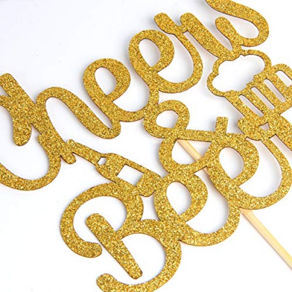 Gold Glitter Cheers & Beers Cake Topper New Year Party - Engagem...
