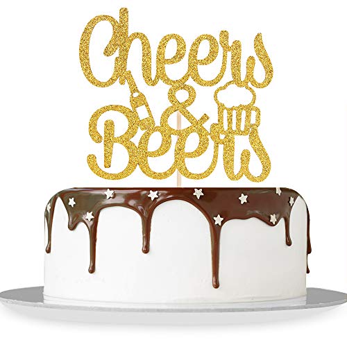 Gold Glitter Cheers &Amp; Beers Cake Topper New Year Party - Engagem