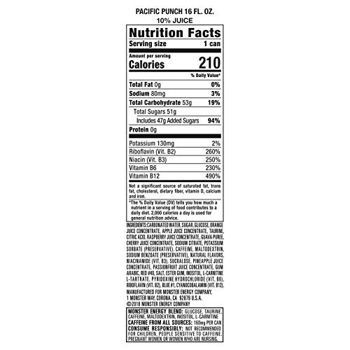 Juice Monster Pacific Punch, Energy + Juice, Energy Drink, 16 Ou...