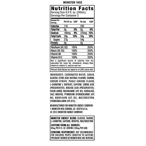Monster Energy Drink, 16 Fluid Ounce Pack Of 24