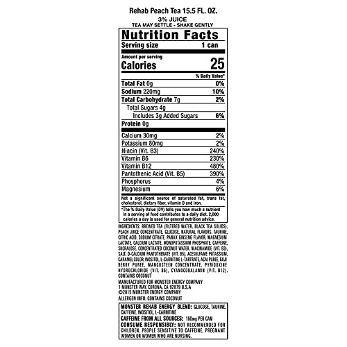Monster Energy Drink, Rehab Peach 16Oz 12 Pack