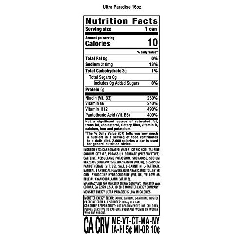 Monster Energy Drink, Ultra Paradise, 16 Fl Oz Pack Of 4