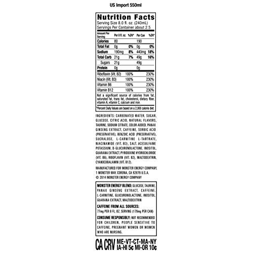 Monster Energy Import, Energy Drink, 18.6 Ounce Pack Of 12