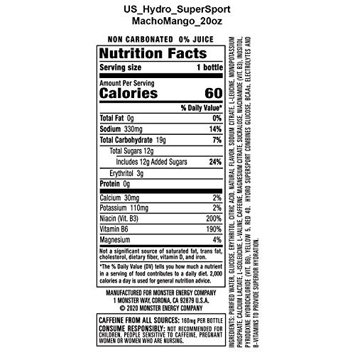 Monster Energy Hydro Super Sport, Macho Mango, 20 Oz Pack Of 12