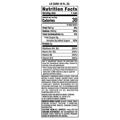 Monster Energy, Lo-Carb Monster, Low Carb Energy Drink, 16 Ounce