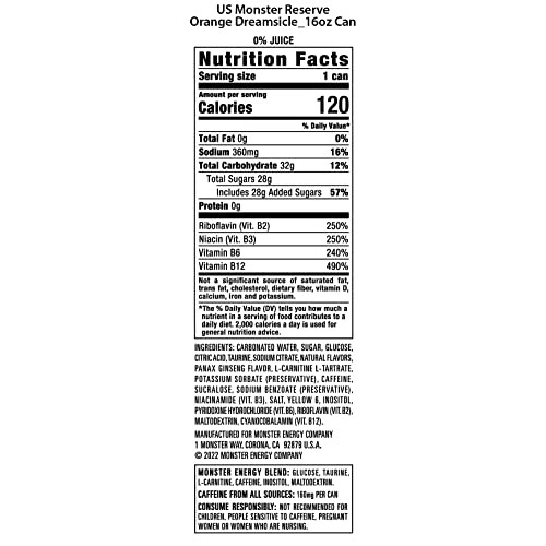 Monster Energy Reserve Orange Dreamsicle, Energy Drink, 16 Ounce...
