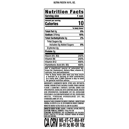 Monster Energy Ultra Fiesta, Sugar Free Energy Drink, 16 Ounce