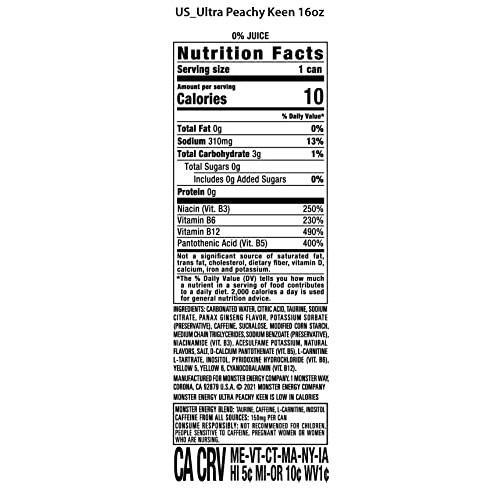 Monster Energy Ultra Peachy Keen, Sugar Free Energy Drink, 16 oz...