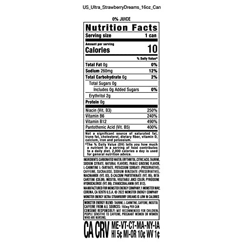 Monster Energy Ultra Strawberry Dreams, Sugar Free Energy Drink,...