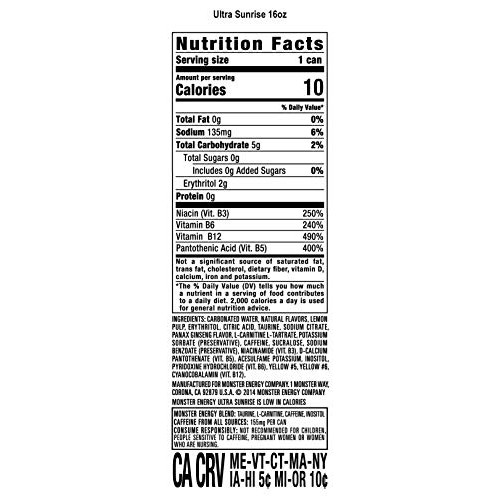 Monster Energy Ultra Sunrise, Sugar Free Energy Drink, 16 Fl Oz ...