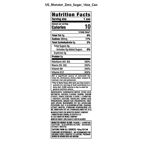 Monster Energy Zero Sugar, Green, Original, Low Calorie Energy D...