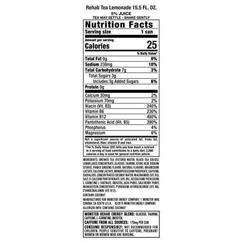 Monster Rehab, Tea + Lemonade, 15.5 Fl Oz, 4 Pack