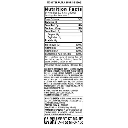 Monster Ultra Sunrise 16 Oz. Cans, 24 Ct. - Original From Man
