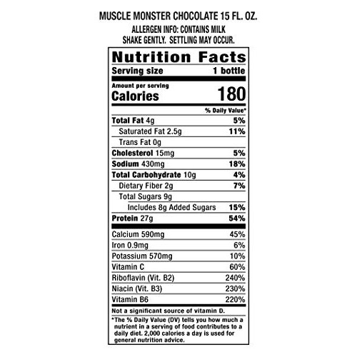 Muscle Monster Chocolate Energy Shake, Protein + Energy Drink, 1
