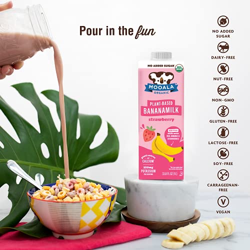 Mooala – Organic Strawberry Bananamilk, 32 fl oz Pack Of 6 – Shelf-S