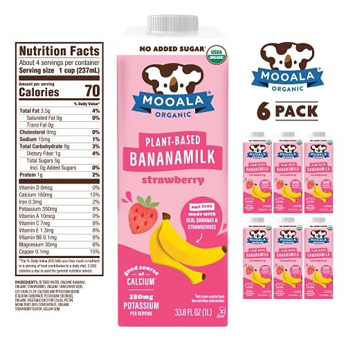 Mooala – Organic Strawberry Bananamilk, 32 fl oz Pack Of 6 – Shelf-S