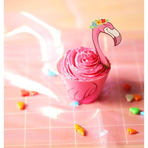 45 Pcs Flamingo/Pineapple/Palm Cupcake Toppers Wrappers - Luau T