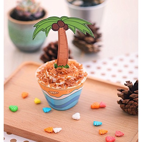 45 Pcs Flamingo/Pineapple/Palm Cupcake Toppers Wrappers - Luau T